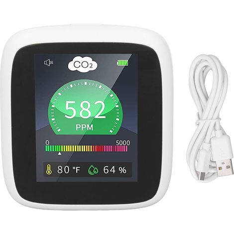 Détecteur de CO2 intérieur, moniteur de qualité d'air avec alarme, mesure température et humidité relative, portable pour voyage (1/5)