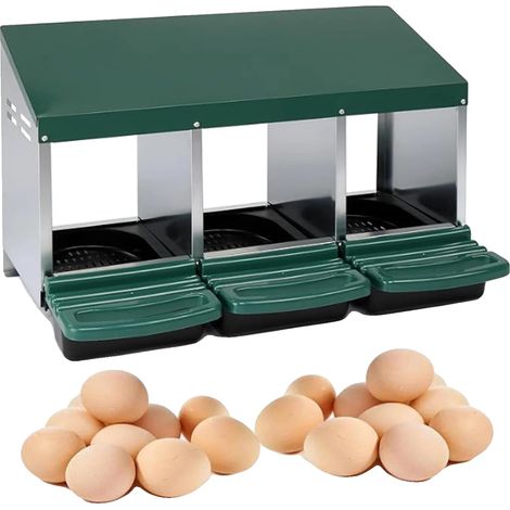 Nido para gallinas, diseño con rodillos, construcción metálica duradera, color verde. (1/2)