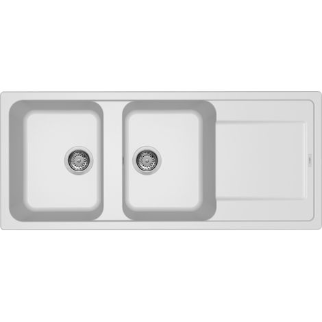 ELLECI Lavello da Incasso 2 Vasche e Gocciolatoio Life 500 Granitek Bianco
