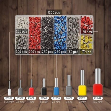Kit de Connecteurs Électriques 1200 Pièces – Embouts à Sertir en PVC pour Câbles, Bornes Isolées, Compatible avec Pince à Sertir (1/5)