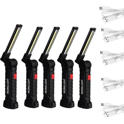 5-teiliges COB-Arbeitsleuchten-Set – Wiederaufladbare 18650-Taschenlampe – 3 Leuchtmodi – Flexibel für beengte Räume – Rutschfestes Gehäuse (1/5)