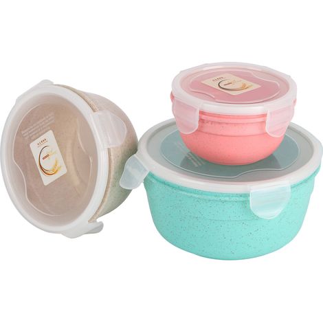 Boîte de Conservation Alimentaire avec Couvercle Lot de 3 Rond pour École Maison Extérieur Repas Étudiant (1/5)