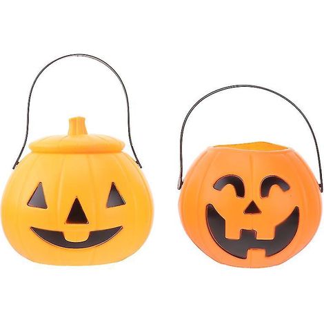 2 Stück Kürbislaternen aus Kunststoff für Halloween-Dekorationen