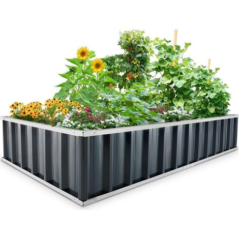 Hochbeet Metall 174x90x30cm Pflanzkübel Blumenkasten T-Etiketten Grau (1/5)