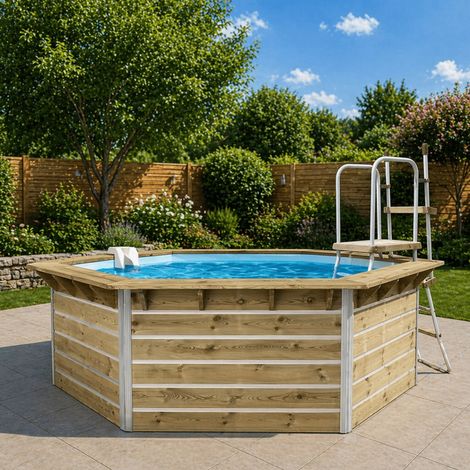 Piscine bois WATERCLIP hexagonale 350x295x111 cm CEBU – 9m³ – filtration incluse
