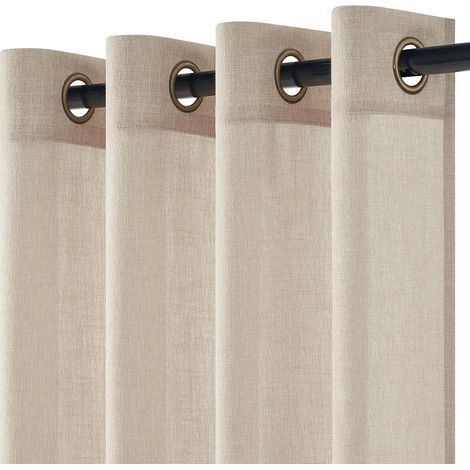 Rideau Voilage Lin, Beige Rideaux 140x225cm, Voilage Salon Chambre Boho Translucides et Draperies Intérieurs à Oeillets Décorati Dressing Cuisine Porte Fenetre 2pcs