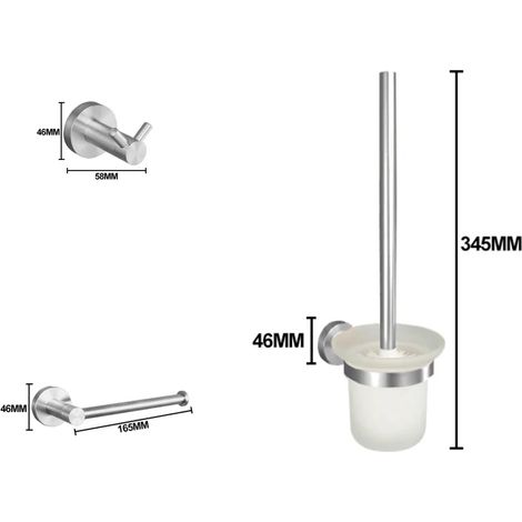 (Ensemble de 3 pièces B) Accessoires de salle de bain en acier inoxydable brossé 304 : porte-serviettes, porte-papier toilette, porte-savon, barre porte-serviettes, accessoires de salle de bain. (1/5)