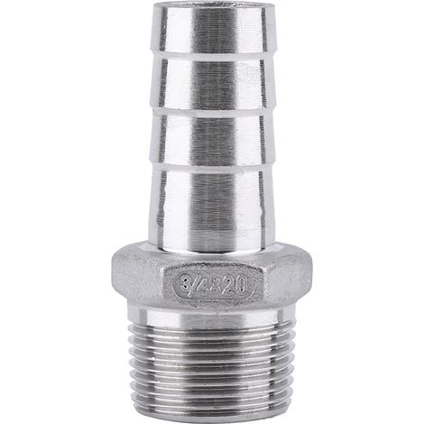 Raccord de tuyau fileté mâle en acier inoxydable 304, connecteur à embout cannelé (3/4" x 20 mm)