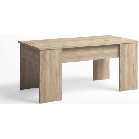 Table basse relevable chêne clair mélamine 100x50 cm – Réglable en hauteur – Espace de rangement intérieur – Design moderne – Ventamueblesonline (1/5)