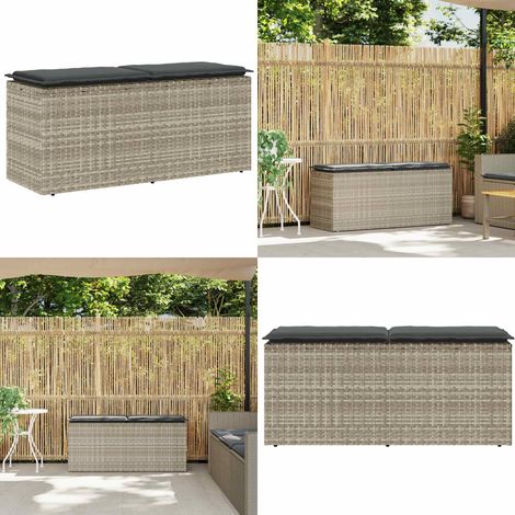 Banco jardín con cojín ratán sintético gris claro 110x40x44cm - Banco exterior - Cojín de jardín