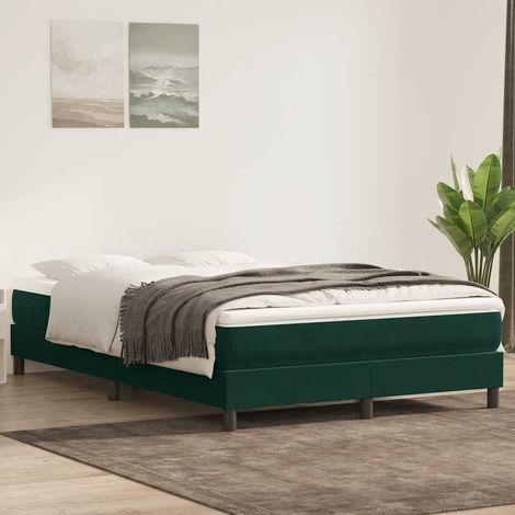 Cadre de lit avec sommier à lattes en velours vert foncé 140 x 220 cm, sans matelas - PANGIVO (1/5)