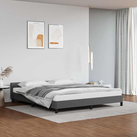 Lit adulte avec tête de lit Cadre de lit Lit Grand Gris 180x200 cm Similicuir 84511 (1/5)