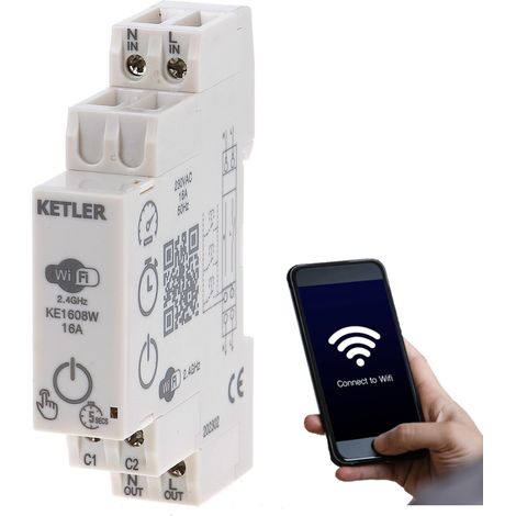KETLER - KE1608W : Compteur contacteur électrique - Monophasé 10 A - WIFI - Mesure directe - Compatible SMART LIFE et TUYA