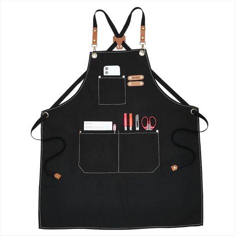 Tablier de peinture en toile polyester : tablier de peinture pour femmes et hommes - tablier de cuisine avec sangle réglable et 3 poches - tablier pour artistes, peinture, cuisine, Noir (1/5)