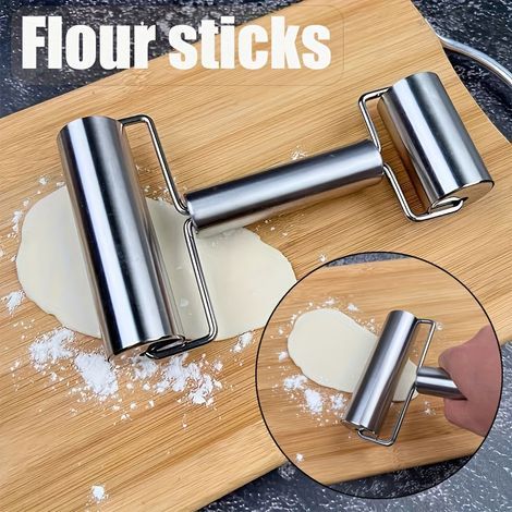 Rouleau à pâte double tête en acier inoxydable - Rouleau à pâtisserie multifonction en forme de T (1/5)