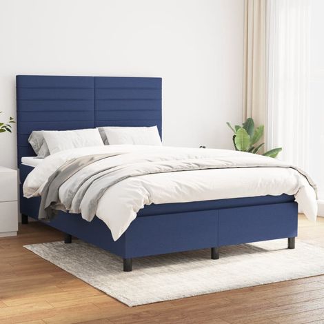 Sommier à lattes de lit avec matelas Bleu 140x200 cm Tissu (1/5)