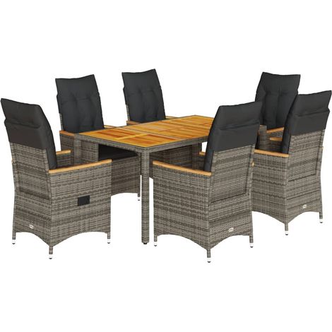 Maison Exclusive - 7-tlg. Garten-Essgruppe mit Kissen Grau Poly R