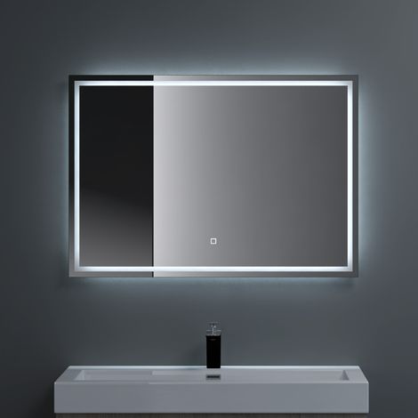 doporro® Badspiegel-02 Led-Lichtspiegel 100x80cm mit Dimmen-Funktion Beschlagfreier Wandspiegel Touchbedienung 5mm Float-Glas (1/5)