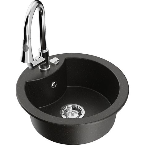 Mexen Diego lavello in granito a 1 vasca con rubinetto da cucina Elia, nero/oro metallizzato - 6512-75-670101-00 (1/5)
