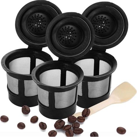 Cápsulas de café reutilizables, cápsulas K-Cup recargables, cesta de filtro individual con cuchara y cepillo de limpieza para máquinas Keurig K. (1/5)