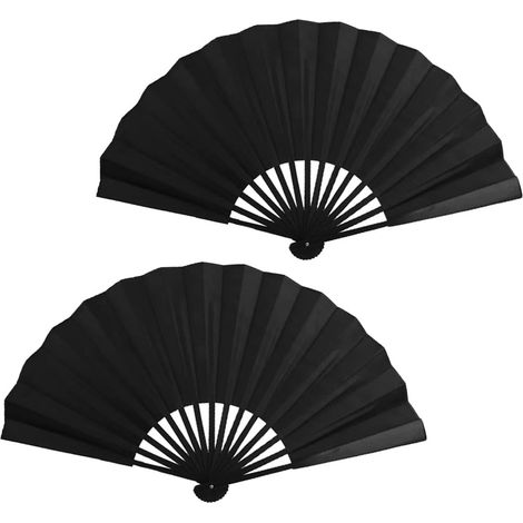 Lot de 2 ventilateurs, KkvoGmle, bambou/soie, 25 cm, noir (1/5)