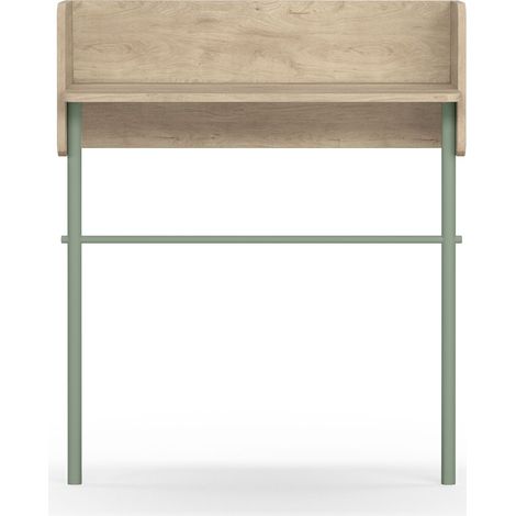 Table console, modèle DANISH 789 de Herdasa, en mélamine et hêtre massif. Chêne clair-Vert (1/4)