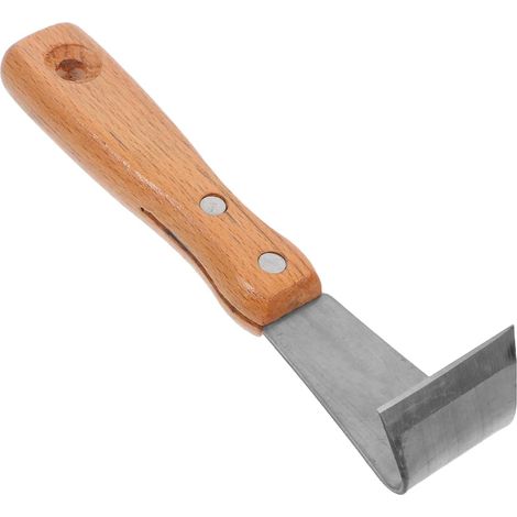 Outil d'écorce avec manche en bois en acier inoxydable, écorce d'arbre robuste, couteau à éplucher pour arbres fruitiers, grattoir à écorce polyvalent pour enlever manuellement l'écorce d'arbre (1/5)