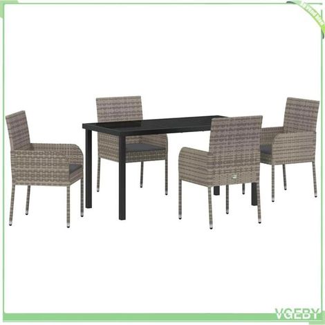 Ensemble de salle à manger pour jardin - FAFEICY - 3380108 - Gris - Polyrotin résistant aux intempéries - Plateau verre trempé (1/5)