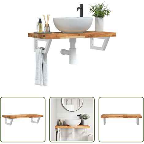 Wandmontage - Waschbeckenregal Wandmontage Stahl und Akazienholz (1/5)