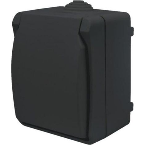 Enchufe individual con toma de tierra, de superficie, con tapa, Aqua Plus IP54, antracita / 40333
