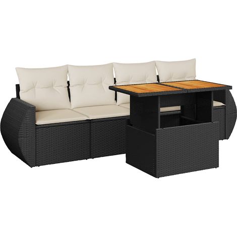 vidaXL Set Divani da Giardino 5 pz con Cuscini in Polyrattan Nero (1/5)