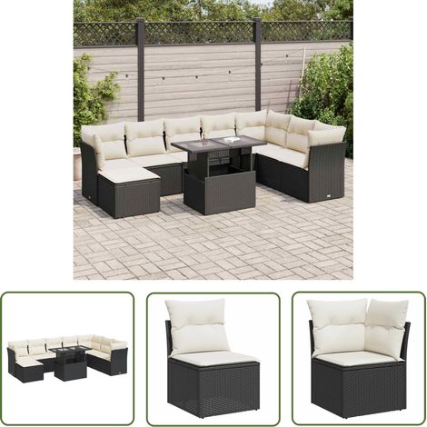 Maison Exclusive - 9-tlg. Garten-Sofagarnitur mit Kissen Schwarz (1/5)