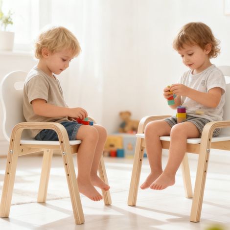 Ensemble de chaises en bois pour enfants, pieds antidérapants, 3-15 ans, hauteur réglable, blanc (1/5)