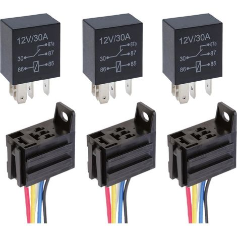 3 12V 30A Relais Voiture avec Prise 5 Broches SPDT Auto Relais avec Câble 5 Pin Commutateur Power de Relais Automobile Ouvert Fermer Relais Contacteur Relais (1/5)