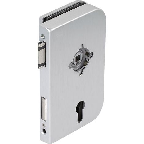 Verrou de porte Junior Office PZ avec changement - Épaisseur du verre : 8 mm - Poignée en verre droite - Aluminium anodisé argenté
