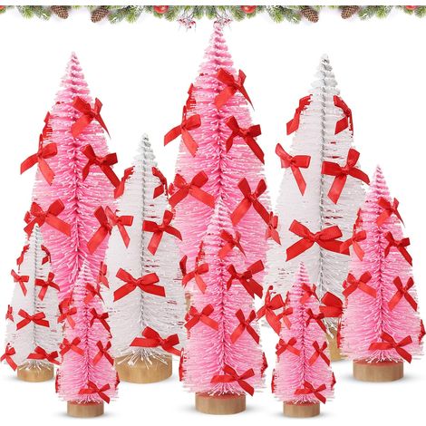 Mini Sapin de Noël Lumineux, Rose Sapin Artificiel, 9 Pcs Mini Sapin de Noel Lumineux LED, Petit Sapin Noël Artificiel Table avec Effet Neige Rose Blanc, Decoration pour Maison, Bureau (1/5)
