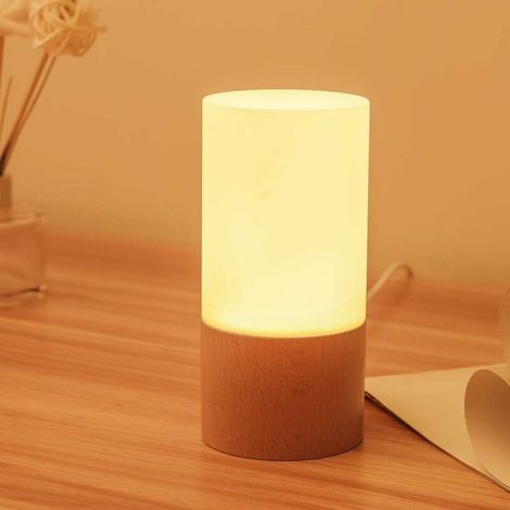 Small LED wooden table lamp, bedroom bedside night light, dimmable LED lighting, creative home decor table lamp, unique home natural beech wood warming gift Wooden lamp Christmas gift (1/5)