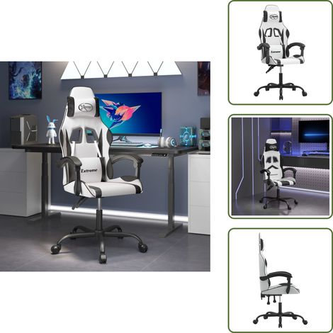 The Living Store Chaise de jeu Blanc et noir Similicuir - Chaise de jeu confort