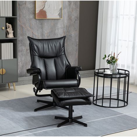 Fauteuil relax pivotant en similicuir noir avec dossier inclinable et repose-pieds 78 x 64,5 x 45 cm (1/5)