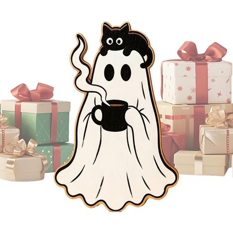 Générique Fantôme Halloween Figurine Fantôme Mignon Tenant un Café (1/5)