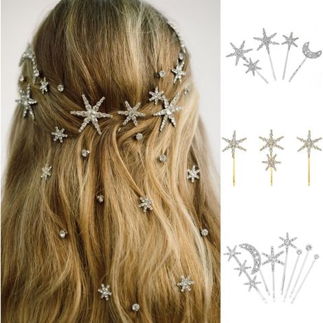 14 piezas de pinzas para el cabello vintage con forma de estrella y luna - Horquillas metálicas minimalistas - Accesorios para el cabello femeninos (1/3)