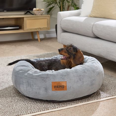 Paws for Slumber Donut Pet Bed, Grey, Large, 75cm Diameter