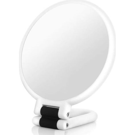 Miroir Grossissant x 20 Double Face Miroir Pliable avec Poignée, Miroir de Maquillage à Main de Coiffeurs Miroir Pliant pour Divers Détails(Blanc) (1/5)
