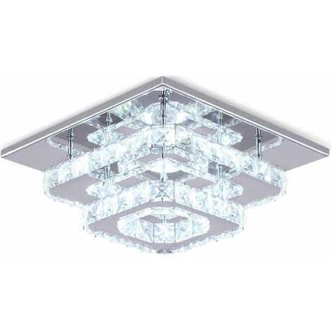 Lámpara de techo de cristal Lámpara de techo Espejo LED de acero inoxidable 24W Candelabro moderno para sala de estar Dormitorio Cocina, luz blanca (1/5)