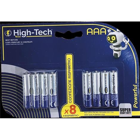 HIGH-TECH BATTERIE AAA 8 PEZZI CONFEZIONE RISPARMIO