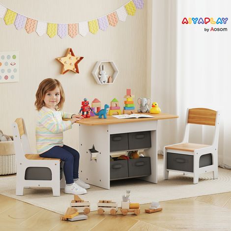 Design Table pour enfants avec 2 chaises avec 6 tiroirs en tissu design en étoile pour garçons et filles de 3 à 8 ans naturels (1/4)