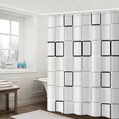 Rideau de douche à motifs carrés, 180x200 cm, en PEVA imperméable (1/4)