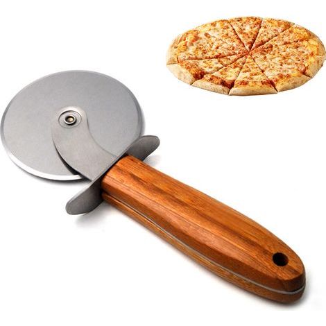 Couteau à pizza en acier inoxydable, roulette de coupe avec manche en bois antidérapant (1/5)