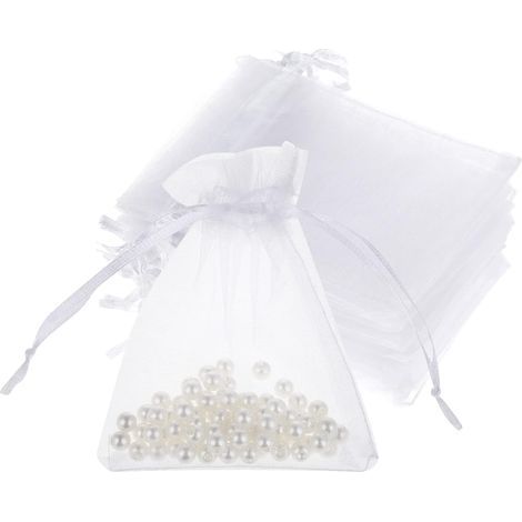 Pochettes en tulle, lot de 50 pièces - 8 x 10 cm, pochettes à bijoux, mariage, anniversaire, sacs cadeaux avec cordon pour bonbons (1/5)