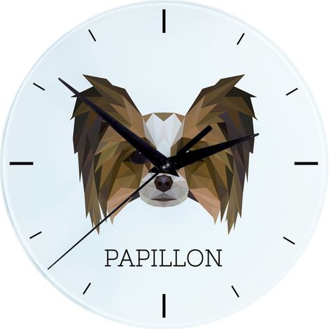 Papillon, Spaniel continentale - orologio da parete geometrico con foto e iscrizione di Art-Dog (1/4)